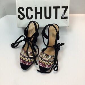Schutz Black & Multicolor  Wedge. New With Tags & Box. Size 8
